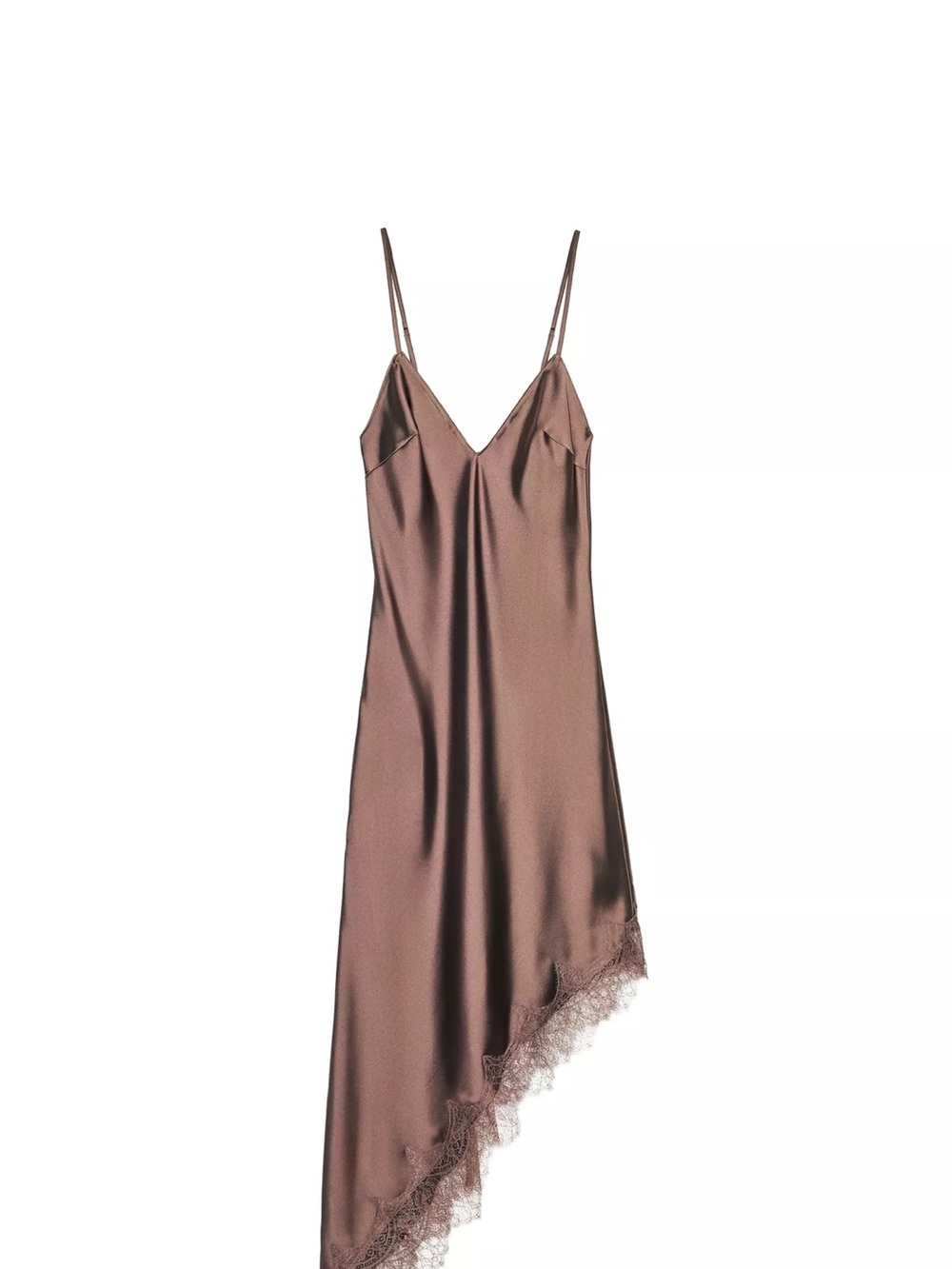 Zara Satin Asymmetric Slip Dress - Chocolate Brown